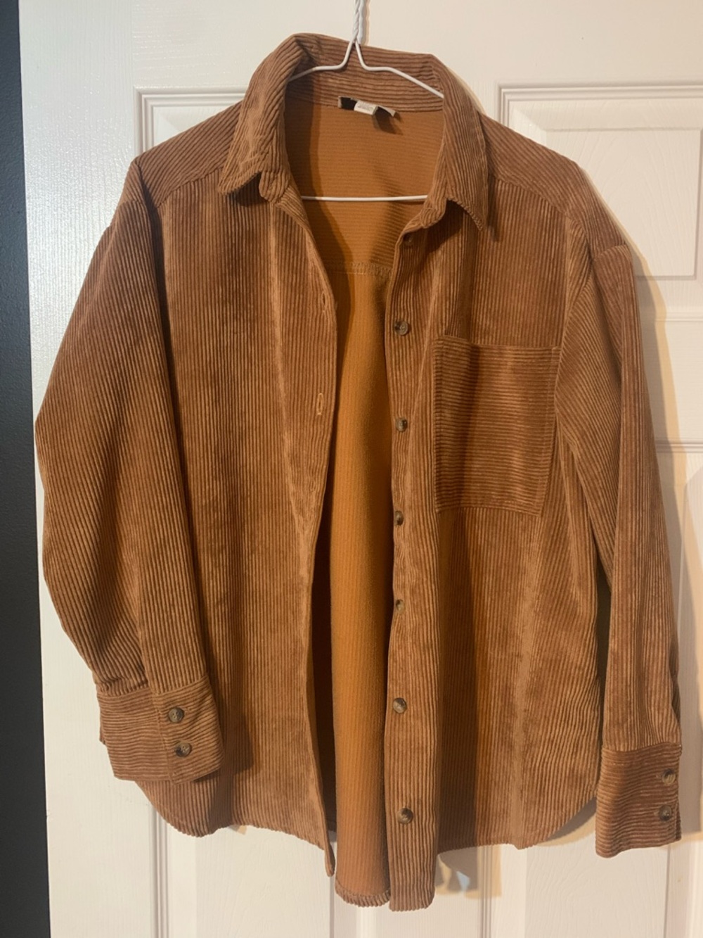 Topshop Corduroy Button-Front Shirt in Warm Brown